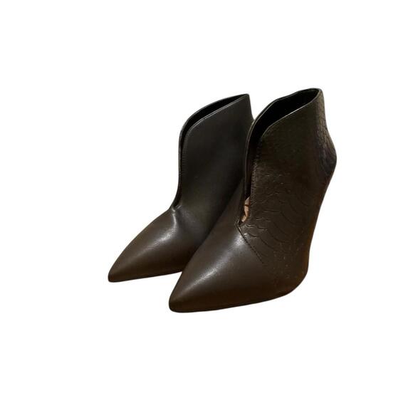 Aldo Heels Size 5 Black Pointed Toe Stiletto Booties Leather Croc Embossed Chic - Picture 1 of 11